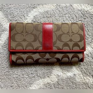 COACH Signature Vintage Large Snap Closure Wallet Red Accent